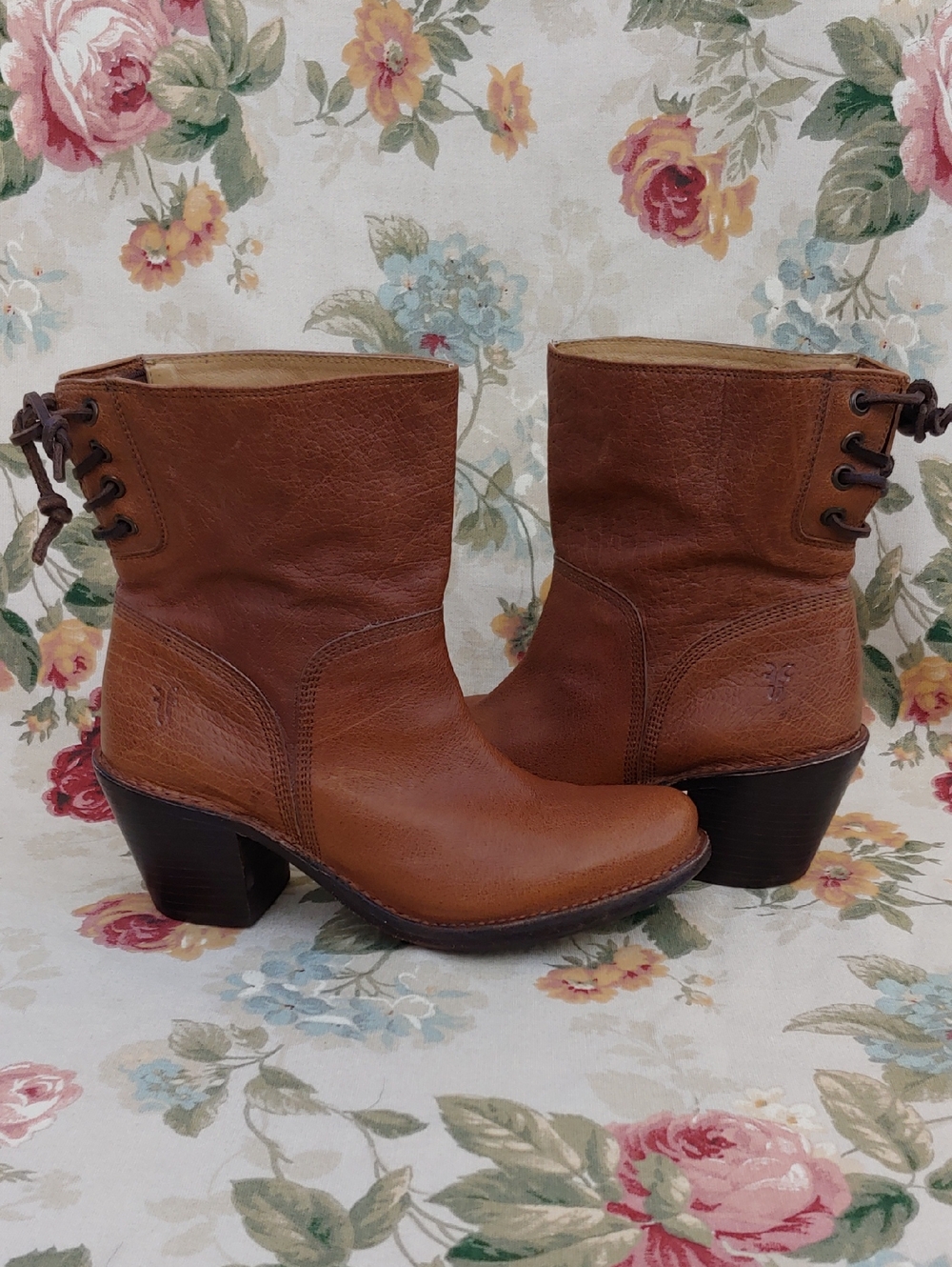 FRYE Carmen Western Leather Mid-Calf Heeled Boots in Brown Women's size 7